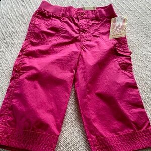 Girls' Pink Cotton Jeans. Roll-up Pants. Elastic Waist, Pockets. New, Tags.6X